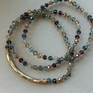Multicolor Beaded Stretch Bracelet with Gold Accent